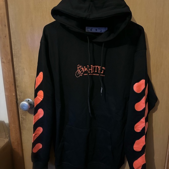 Off-White Virgil Abloh Men's Hoodie with Orange Accents - Picture 3 of 4